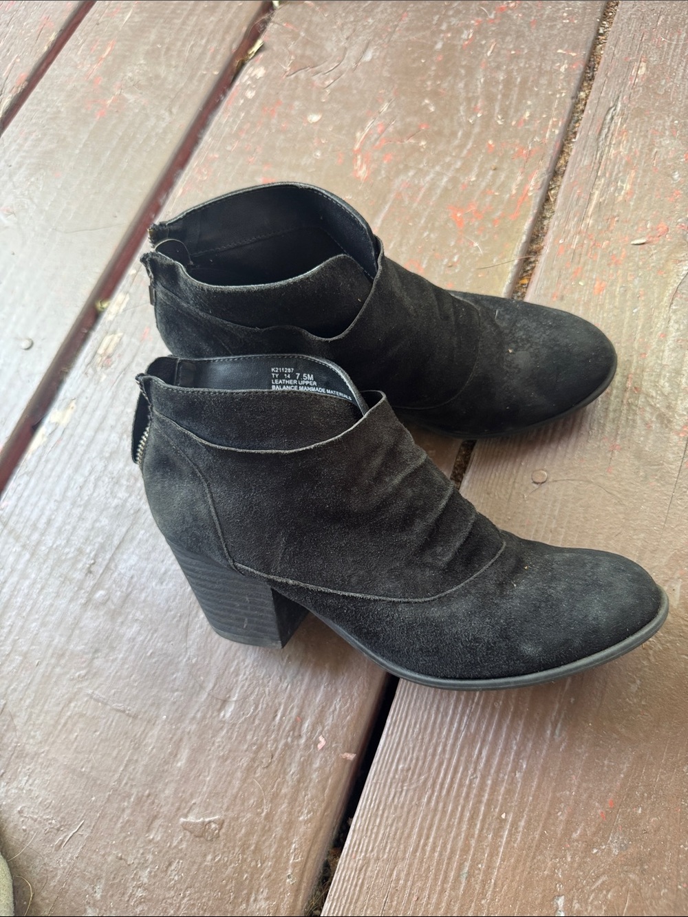 Adam Tucker Black Suede Stacked Heel Ankle Boots